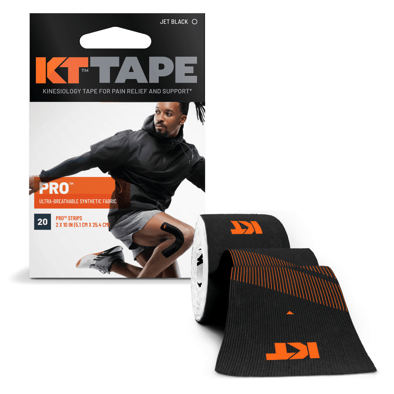 KT Tape Pro Kinesiology Therapeutic Athletic Tape, Pro Black Precut Strips, 20 Ea